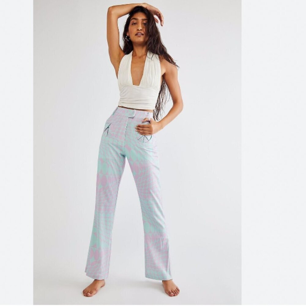 HOUSE OF SUNNY MINT LILAC PURPLE HAZE PARTY FLARE PANTS - 4